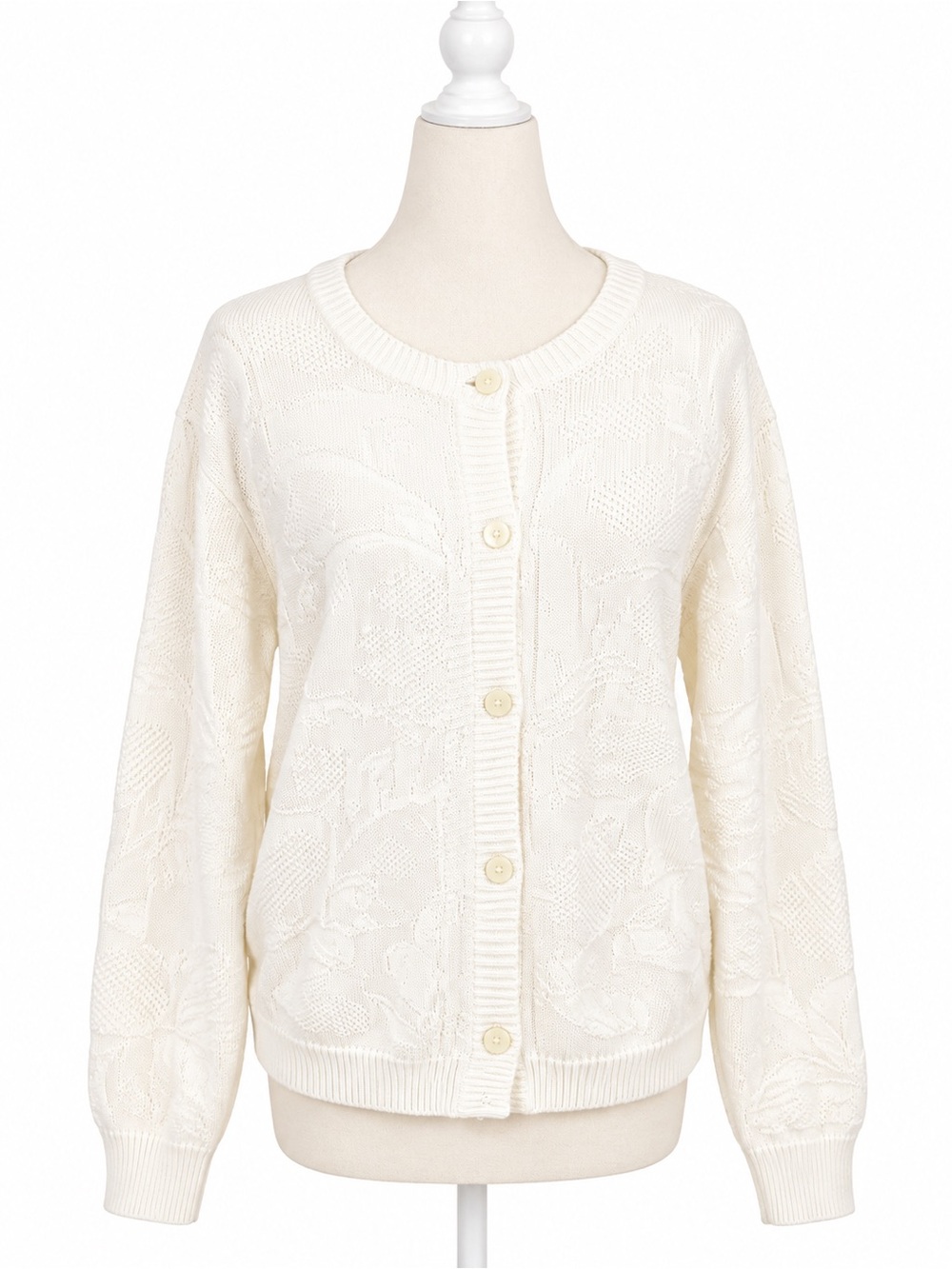 Vintage Carroll Reed Ramie Cotton Cardigan Sweater White Cottagecore Large